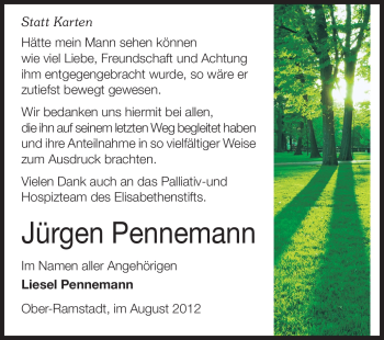 Traueranzeige von Jürgen Pennemann von Echo-Zeitungen (Gesamtausgabe)