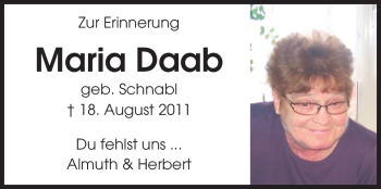 Traueranzeige von Maria Daab von Echo-Zeitungen (Gesamtausgabe)