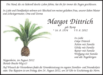 Traueranzeige von Margot Dittrich von Starkenburger Echo