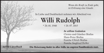 Traueranzeige von Willi Rudolph von Odenwälder Echo