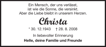 Traueranzeige von Christa Gries von Rüsselsheimer Echo, Groß-Gerauer-Echo, Ried Echo