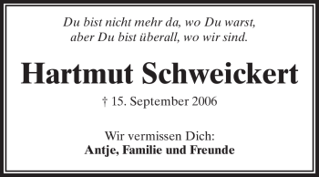 Traueranzeige von Hartmut Schweickert von Echo-Zeitungen (Gesamtausgabe)