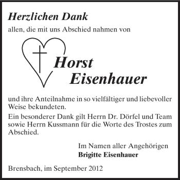 Traueranzeige von Horst Eisenhauer von Echo-Zeitungen (Gesamtausgabe)
