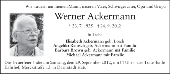 Traueranzeige von Werner Ackermann von Darmstädter Echo, Odenwälder Echo, Rüsselsheimer Echo, Groß-Gerauer-Echo, Ried Echo