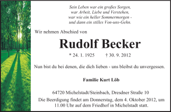 Traueranzeige von Rudolf Becker von Odenwälder Echo