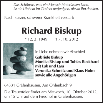 Traueranzeige von Richard Biskop von Echo-Zeitungen (Gesamtausgabe)