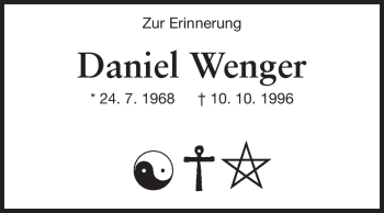 Traueranzeige von Daniel Wenger von Darmstädter Echo, Odenwälder Echo, Rüsselsheimer Echo, Groß-Gerauer-Echo, Ried Echo