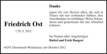 Traueranzeige von Friedrich Ost von Echo-Zeitungen (Gesamtausgabe)