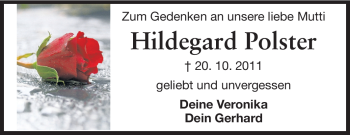 Traueranzeige von Hildegard Polster von Darmstädter Echo, Odenwälder Echo, Rüsselsheimer Echo, Groß-Gerauer-Echo, Ried Echo