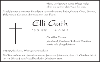 Traueranzeige von Elli Guth von Rüsselsheimer Echo, Groß-Gerauer-Echo, Ried Echo
