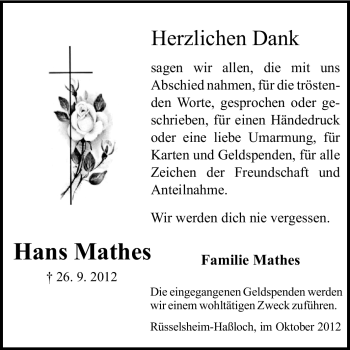 Traueranzeige von Hans Mathes von Rüsselsheimer Echo, Groß-Gerauer-Echo, Ried Echo