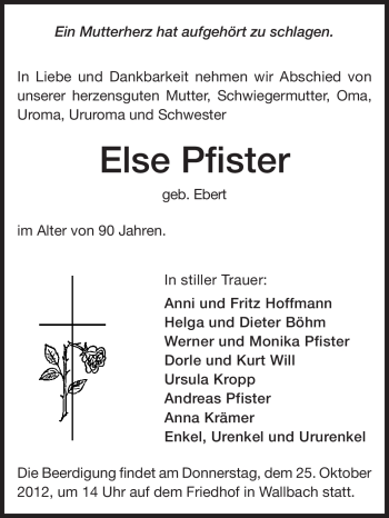 Traueranzeige von Else Pfister von Echo-Zeitungen (Gesamtausgabe)