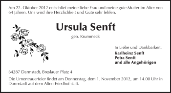 Traueranzeige von Ursula Senft von Echo-Zeitungen (Gesamtausgabe)