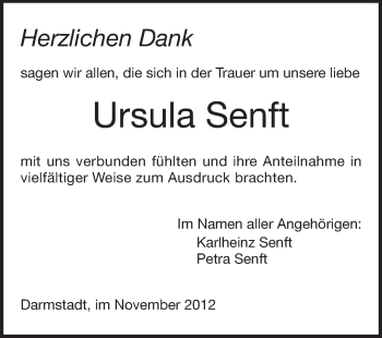 Traueranzeige von Ursula Senft von Echo-Zeitungen (Gesamtausgabe)