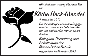 Traueranzeige von Käthe Heck-Wendel von Starkenburger Echo