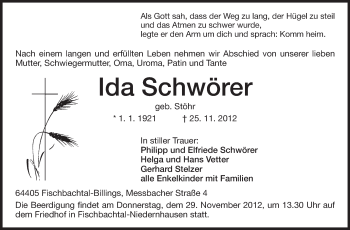 Traueranzeige von Ida Schwörer von Echo-Zeitungen (Gesamtausgabe)