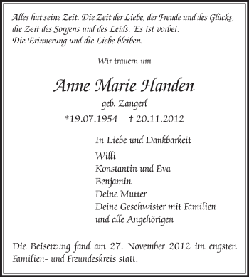 Traueranzeige von Anne Marie Handen von Echo-Zeitungen (Gesamtausgabe)