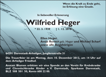 Traueranzeige von Wilfried Heger von Echo-Zeitungen (Gesamtausgabe)