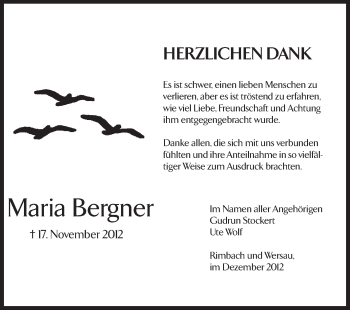 Traueranzeige von Maria Bergner von Echo-Zeitungen (Gesamtausgabe)
