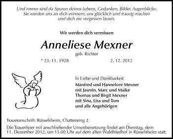 Traueranzeige von Anneliese Mexner von Rüsselsheimer Echo, Groß-Gerauer-Echo, Ried Echo