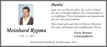 Traueranzeige von Meinhard Rypma von Odenwälder Echo