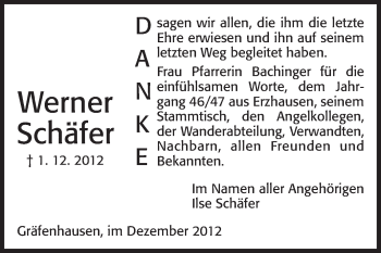 Traueranzeige von Werner Schäfer von Echo-Zeitungen (Gesamtausgabe)