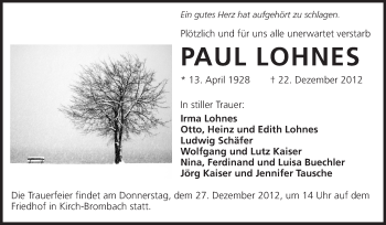 Traueranzeige von Paul Lohnes von Odenwälder Echo