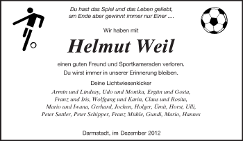 Traueranzeige von Helmut Weil von Darmstädter Echo, Odenwälder Echo, Rüsselsheimer Echo, Groß-Gerauer-Echo, Ried Echo