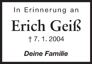 Traueranzeige von Erich Geiß von Echo-Zeitungen (Gesamtausgabe)