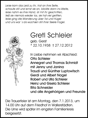 Traueranzeige von Gretl Schleier von Rüsselsheimer Echo, Groß-Gerauer-Echo, Ried Echo