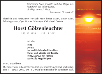 Traueranzeige von Horst Gölzenleuchter von Darmstädter Echo