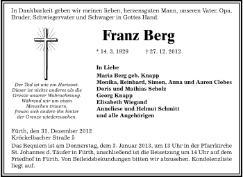 Traueranzeige von Franz Berg von Starkenburger Echo