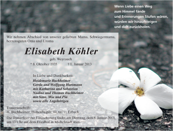 Traueranzeige von Elisabeth Köhler von Odenwälder Echo