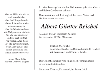 Traueranzeige von Albert Günter Reichel von Echo-Zeitungen (Gesamtausgabe)