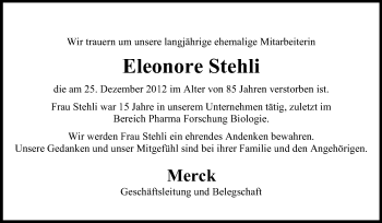 Traueranzeige von Eleonore Stehli von Echo-Zeitungen (Gesamtausgabe)
