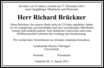 Traueranzeige von Richard Brückner von Echo-Zeitungen (Gesamtausgabe)