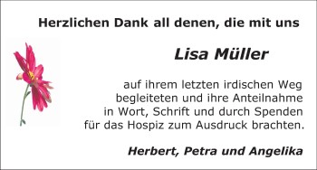Traueranzeige von Lisa Müller von Odenwälder Echo