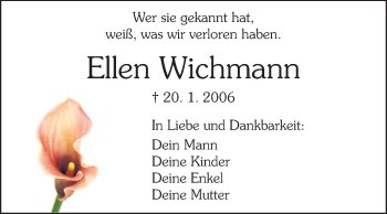 Traueranzeige von Ellen Wichmann von Darmstädter Echo, Odenwälder Echo, Rüsselsheimer Echo, Groß-Gerauer-Echo, Ried Echo