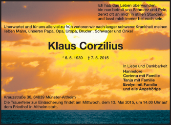 Traueranzeige von Klaus Corzilius von Echo-Zeitungen (Gesamtausgabe)