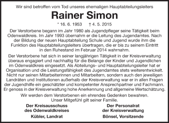 Traueranzeige von Rainer Simon von Odenwälder Echo