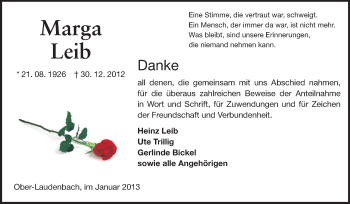 Traueranzeige von Marga Leib von Starkenburger Echo