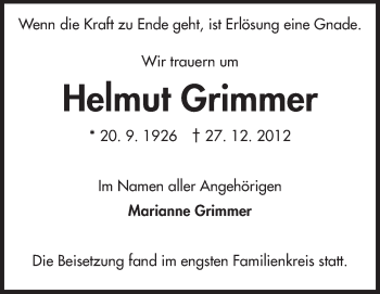 Traueranzeige von Helmut Grimmer von Odenwälder Echo