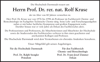 Traueranzeige von Rolf Kruse von Echo-Zeitungen (Gesamtausgabe)