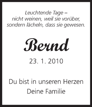 Traueranzeige von Bernd - von Odenwälder Echo