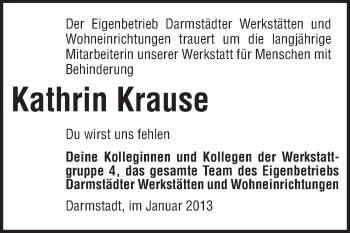Traueranzeige von Kathrin Krause von Echo-Zeitungen (Gesamtausgabe)