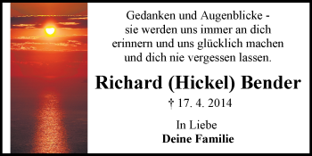 Traueranzeige von Richard Bender von Darmstädter Echo