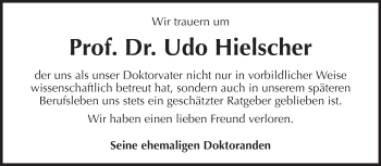 Traueranzeige von Udo Hielscher von Echo-Zeitungen (Gesamtausgabe)