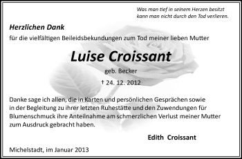 Traueranzeige von Luise Croissant von Odenwälder Echo
