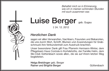 Traueranzeige von Luise Berger von Odenwälder Echo