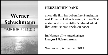 Traueranzeige von Werner Schuchmann von Echo-Zeitungen (Gesamtausgabe)